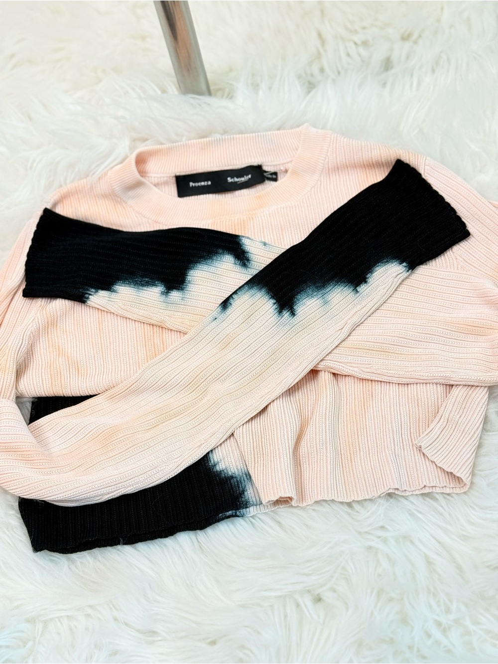 LUXE Proenza Schouler Resort Runway Tie Dye Ribbed Knit Top Peach Navy M - Picture 11 of 14